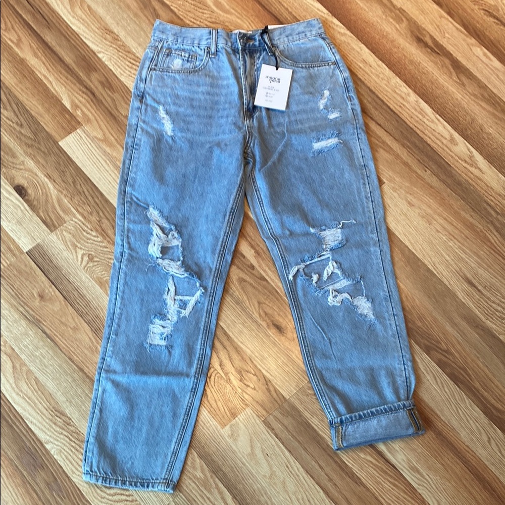 INSANE GENE hi-rise Girlfriend Ripped Denim Jeans. NWT
